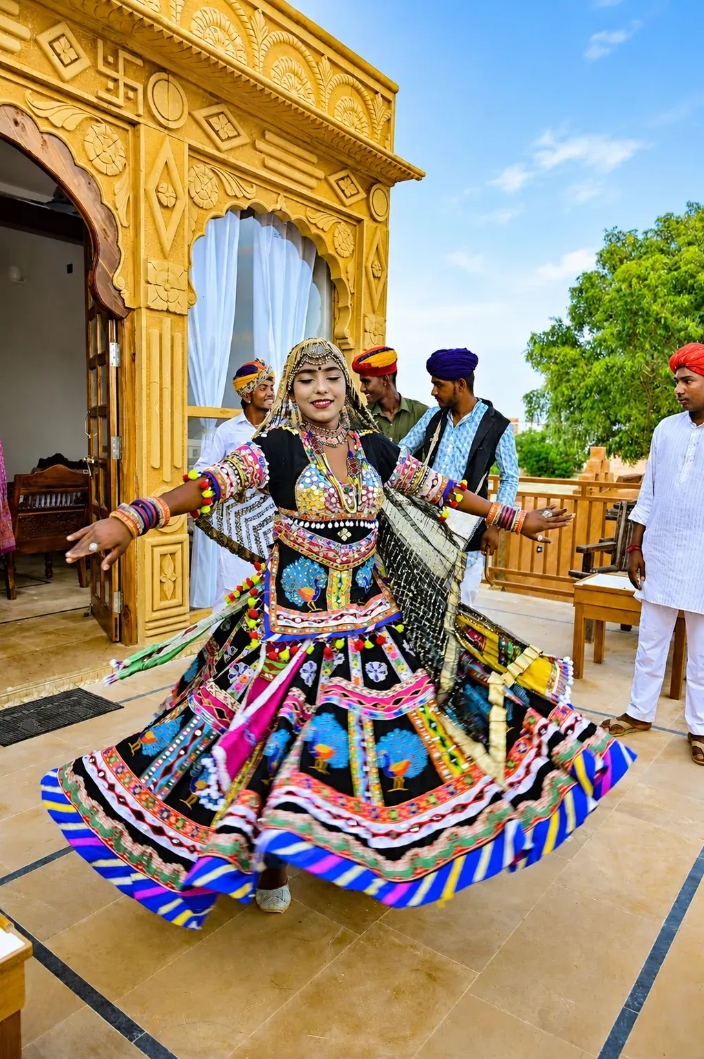 Traditional Kalbelia dancer in embroidered Rajasthani costume