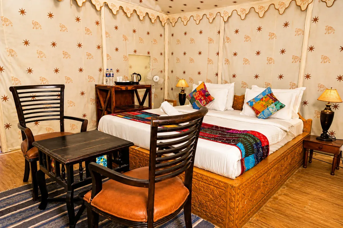 Cozy handcrafted luxury Swiss tent interior